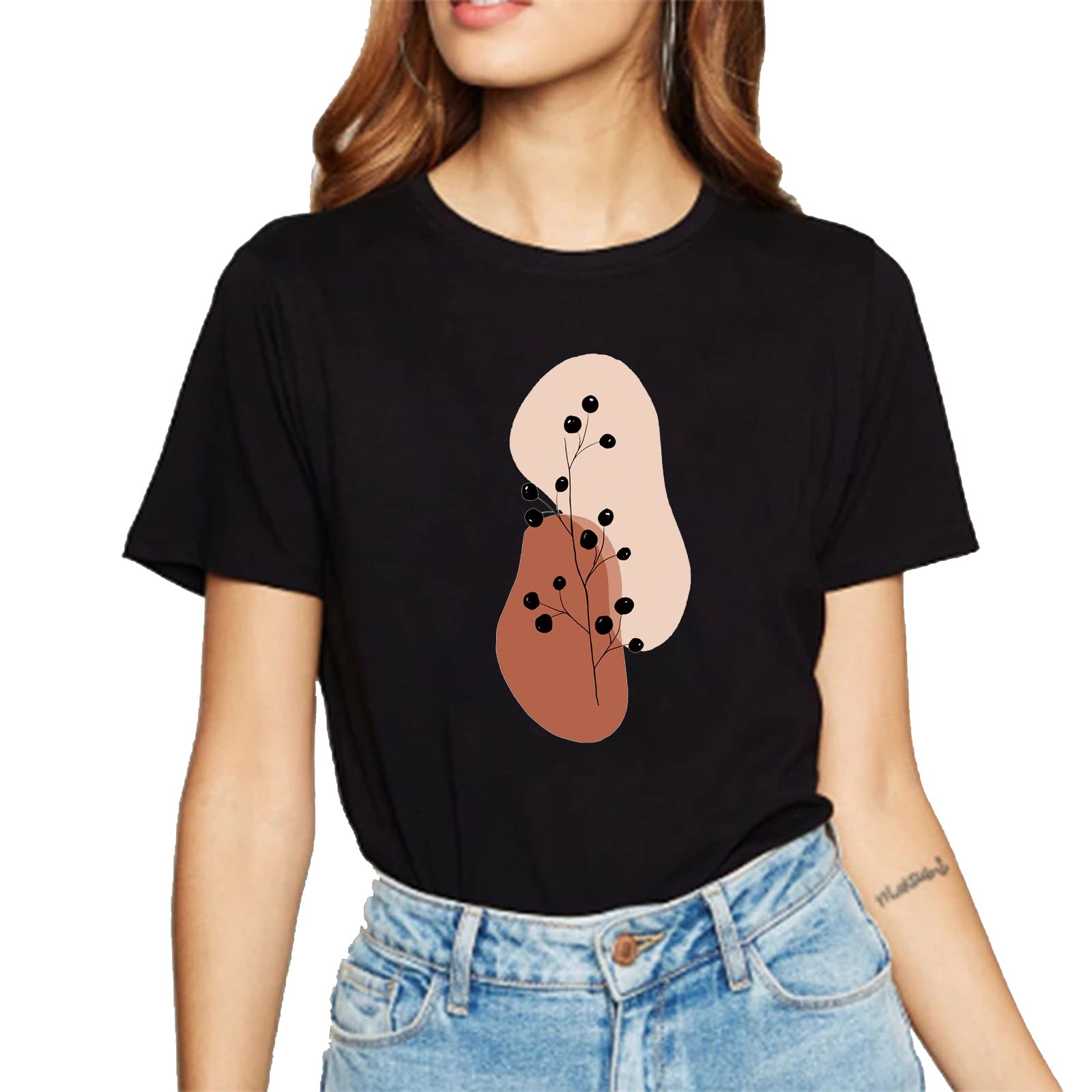 Geometric Pattern T-Shirt – Women’s Black and White Tops