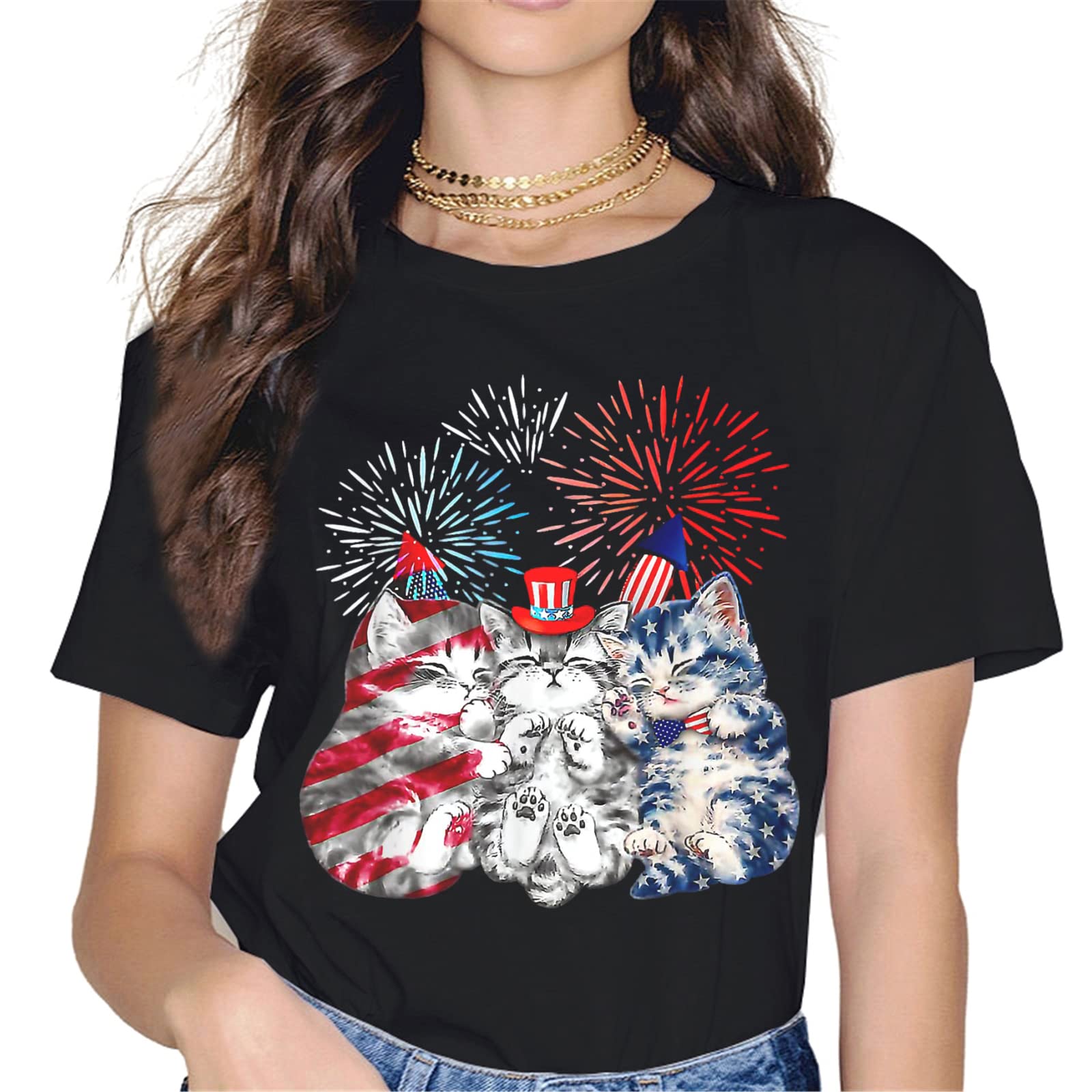 4th of July Merica Cat Mom T-Shirt – Patriotic Graphics