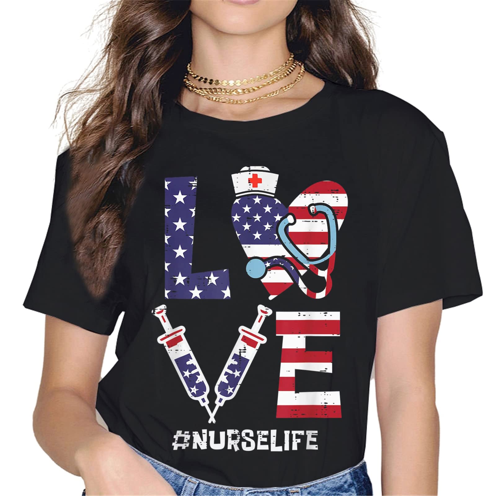 Patriotic Nurse Heart T-Shirt – American Flag Graphics